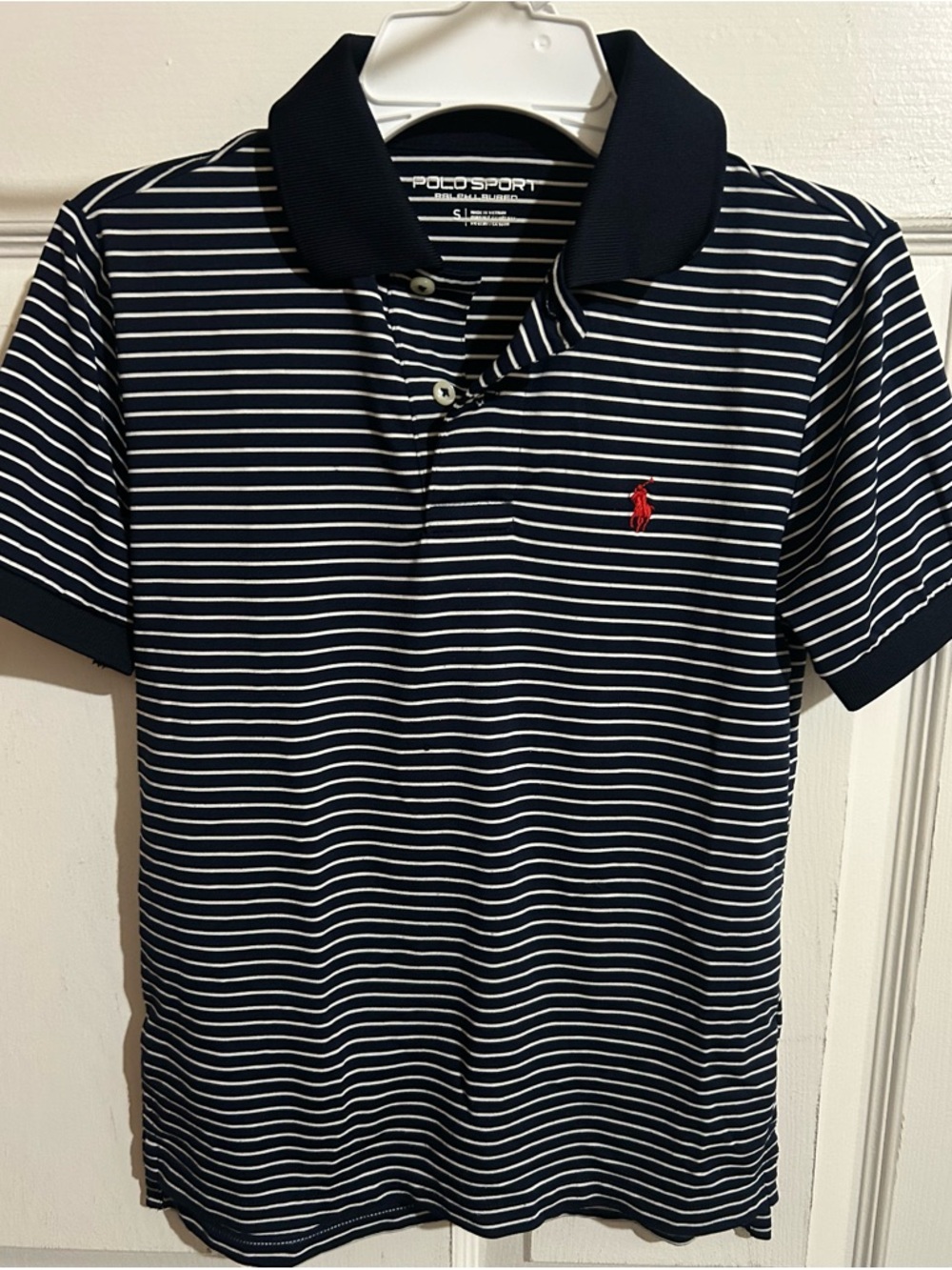 Polo by Ralph Lauren Boys Navy & White Striped Polo with Red Pony size small